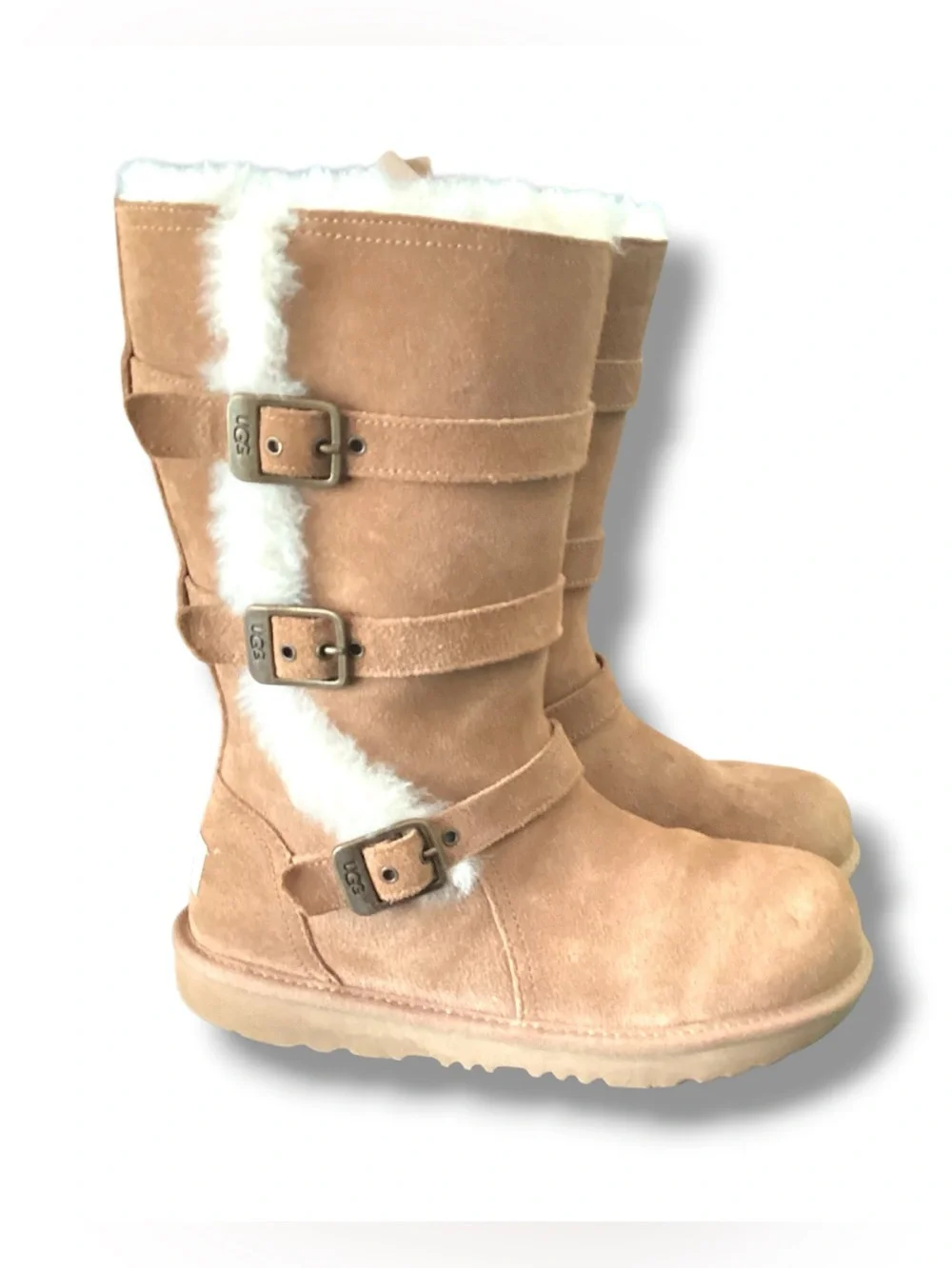 UGG | Maddie II Chestnut Suede Shearling Buckle Mid Boots Girl's Size 4